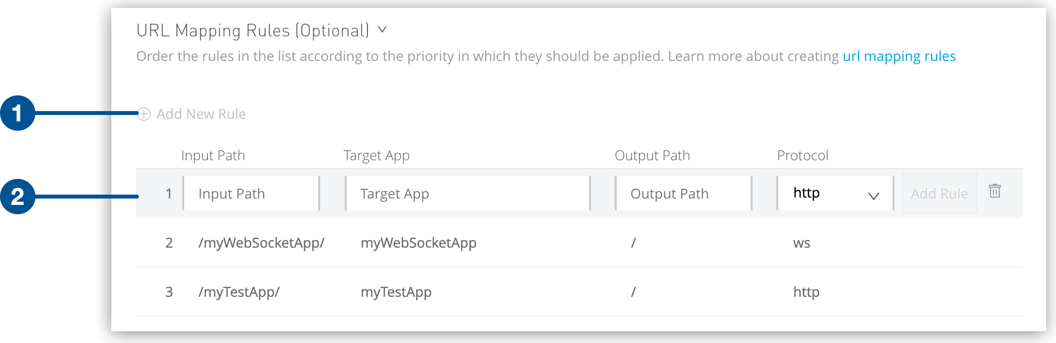 the *Add New Rule* icon and the fields required to create a mapping rule