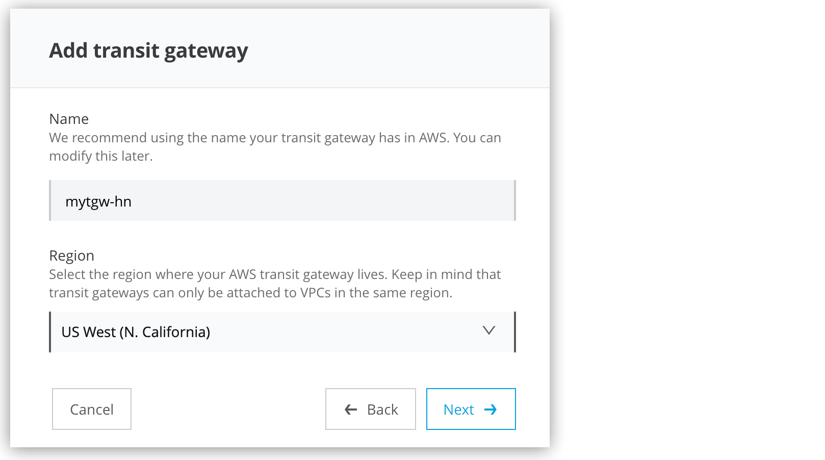 Add transit gateway page