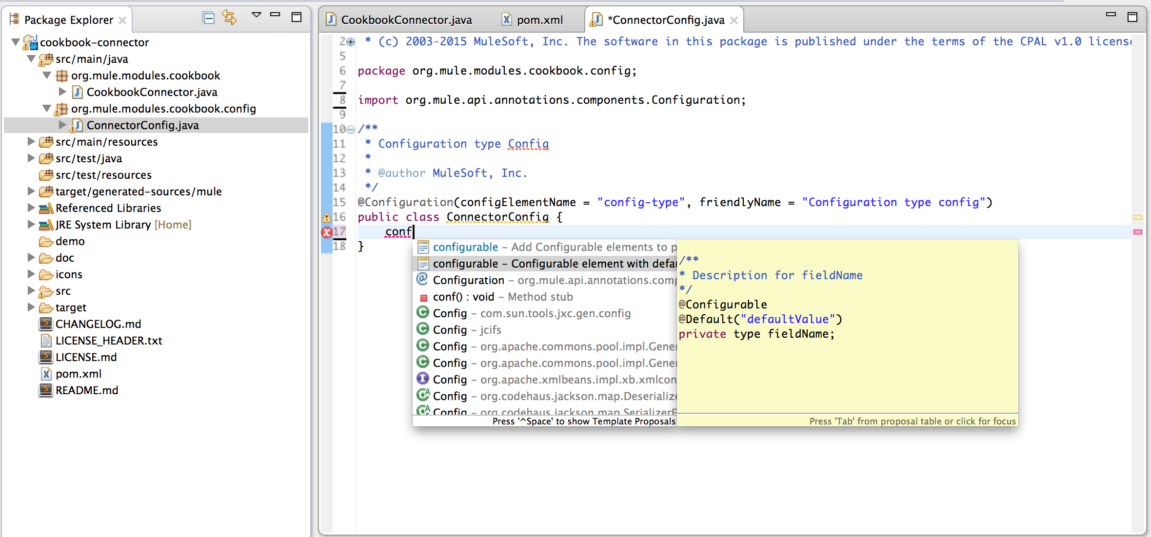 Example of configuration for field