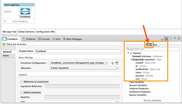 Configuration panel that shows input metadata