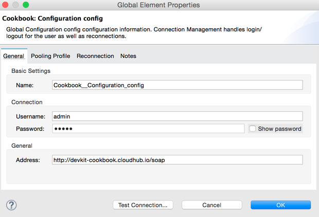 Configuration window for connector