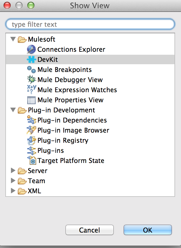 List of views of the connector