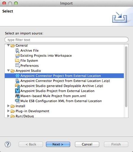 Window that shows how to import an existing project