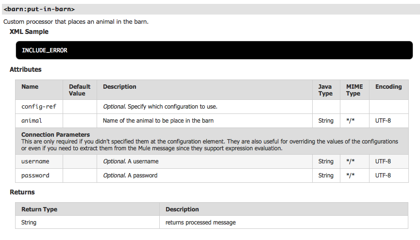 Example method documentation for the connector