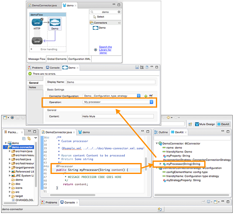 Screen that shows how to configure a processor and how the processor looks in the UI after it is configured