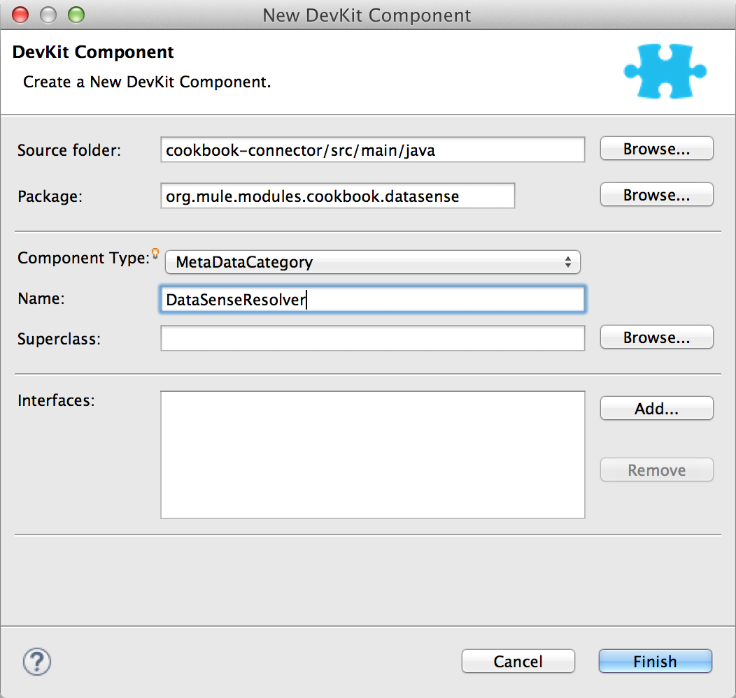 Window for creating a new Devkit component for creating a new Metadata Category