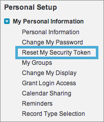 Reset My Security Token option