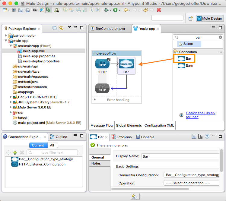 Screen for searching and selecting a connector and adding it to the palette