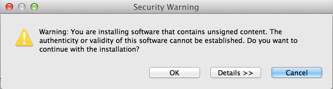 Security warning dialog box