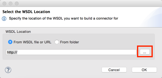 Window for specifying the WSDL location