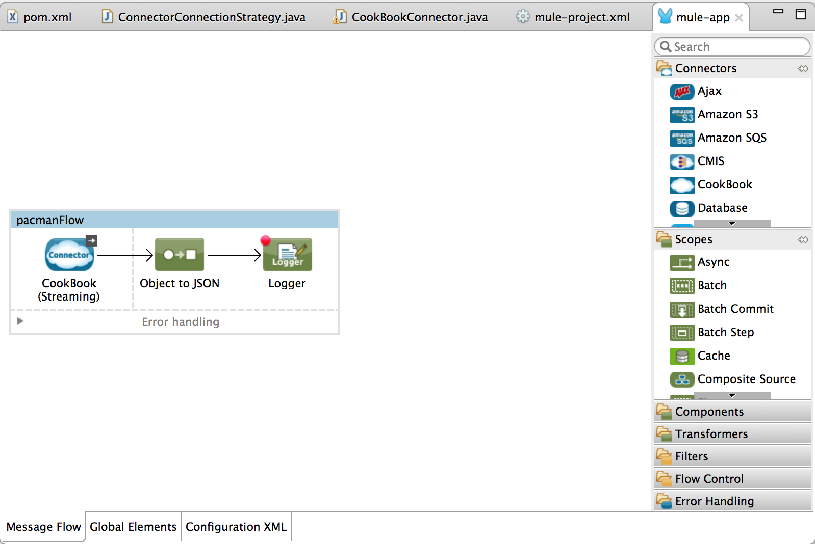 Example of flow with Object to JSON and Logger