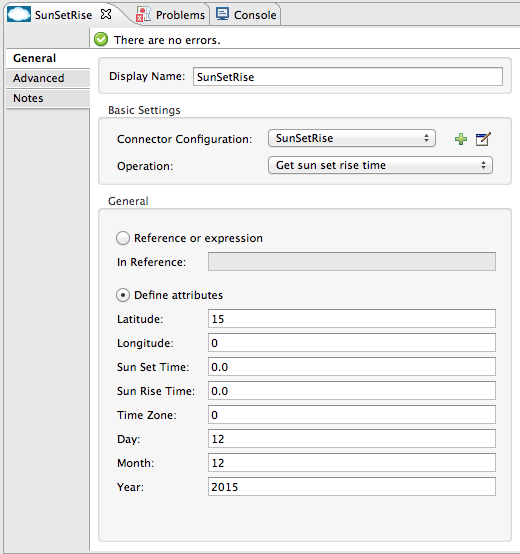 Example configuration window of the connector