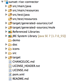 Example of new folder structure of connector after rebuilding the project