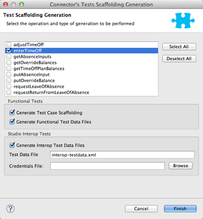 A configuration window for test scaffolding generation