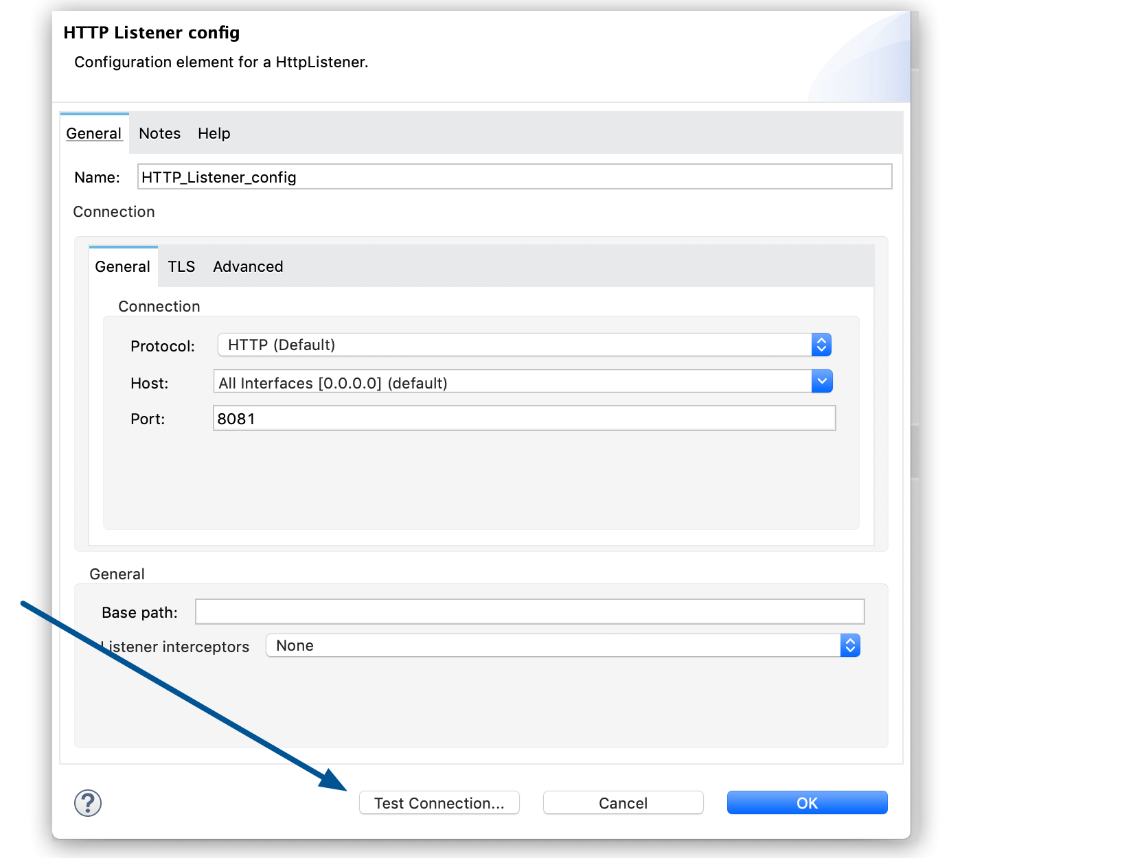 Test the connection button in Studio