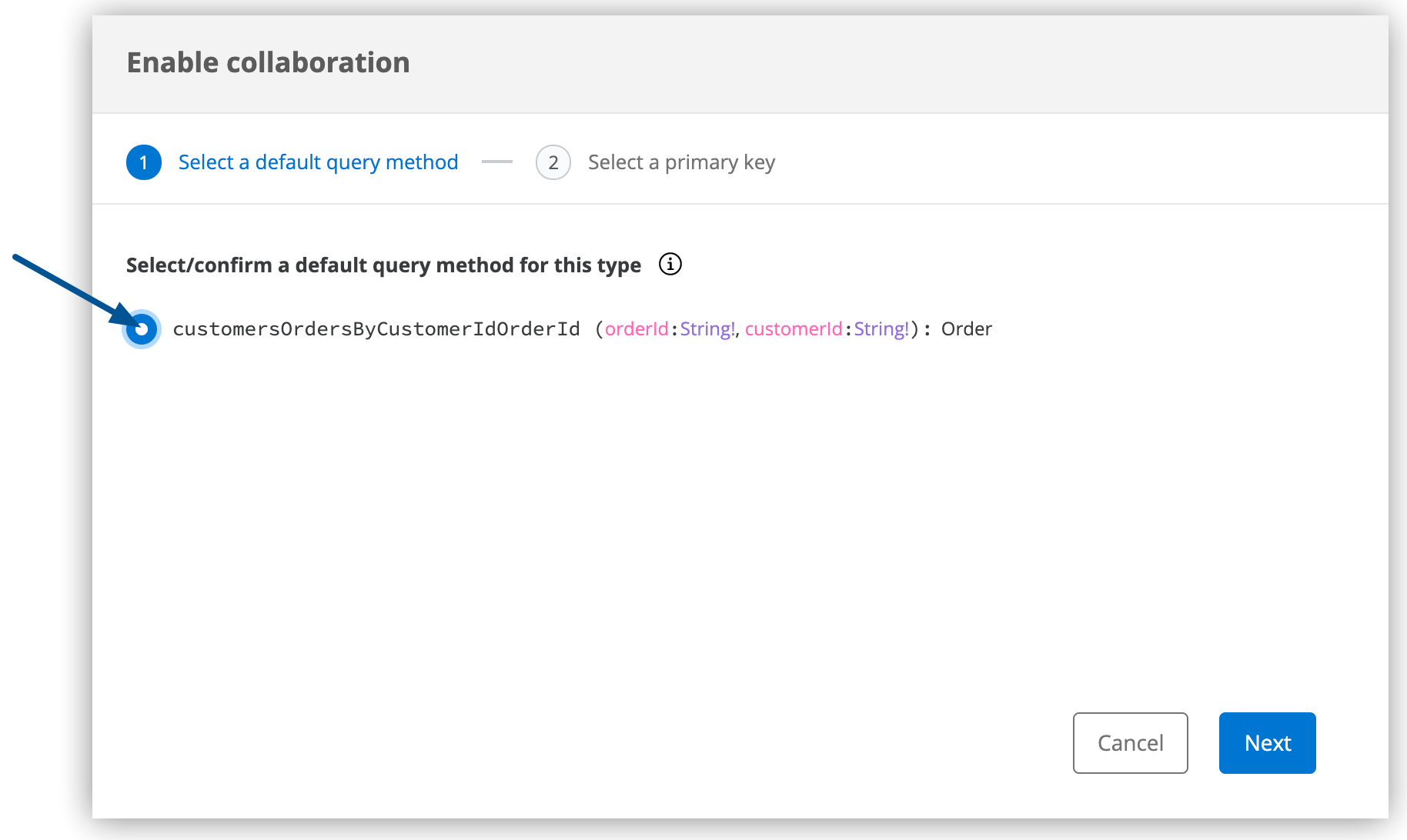 A default query method that uses composite keys