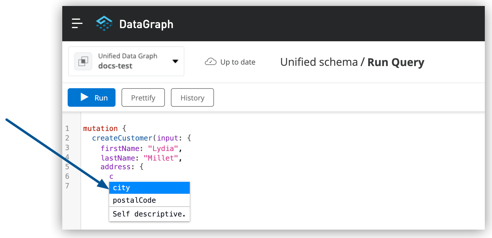 Using inline autocompletion to write a mutation