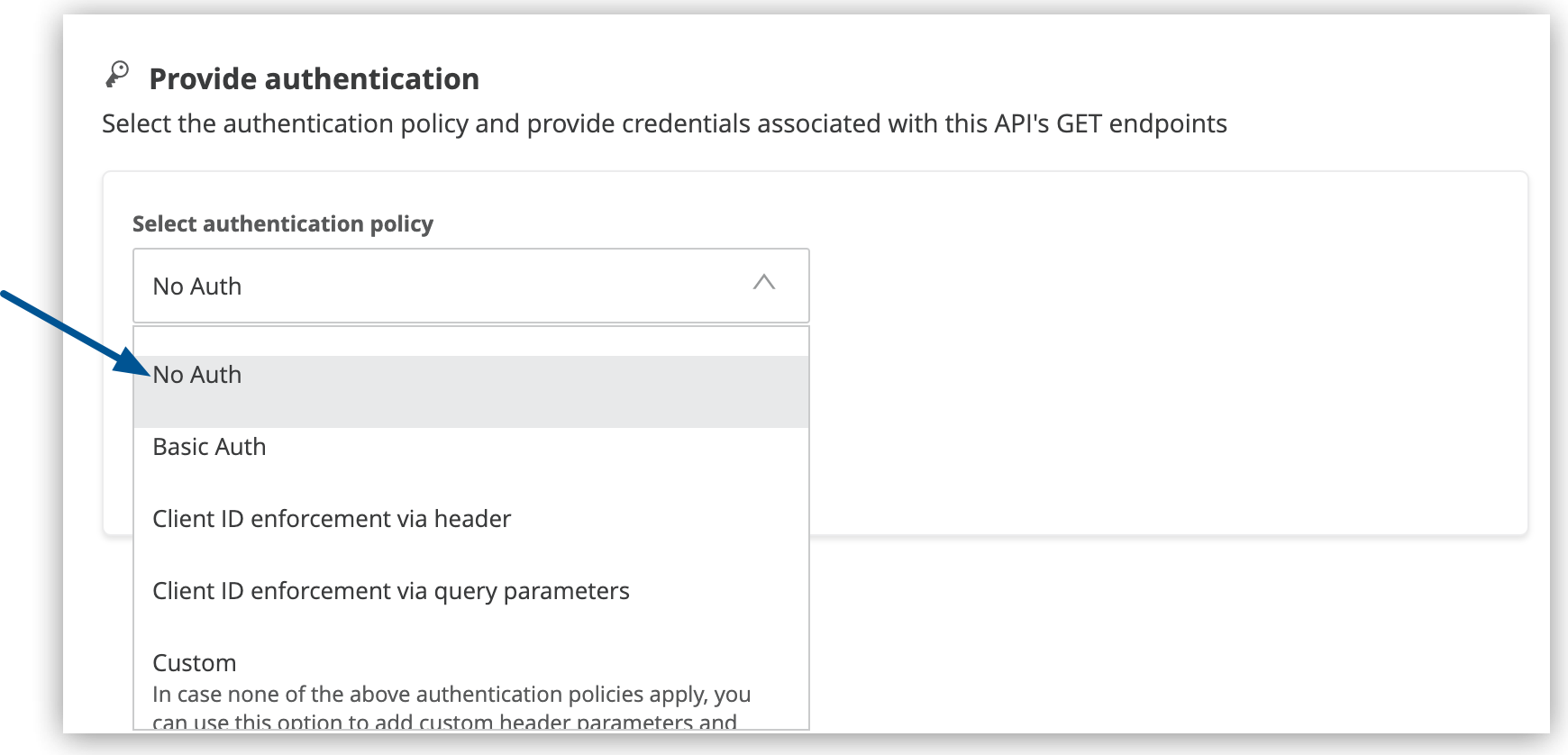 The API authentication is set to No Auth