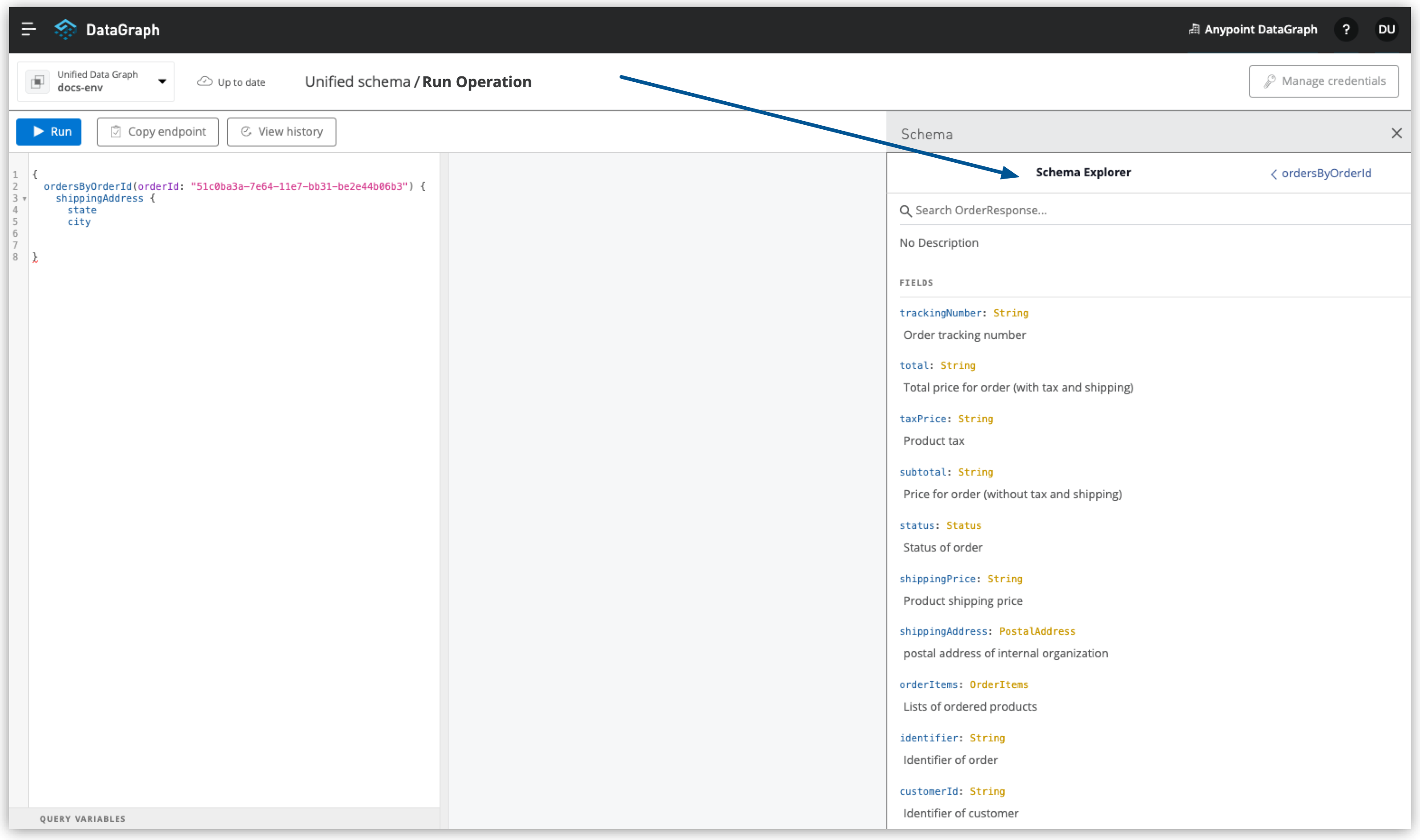 The schema explorer is open in the query editor