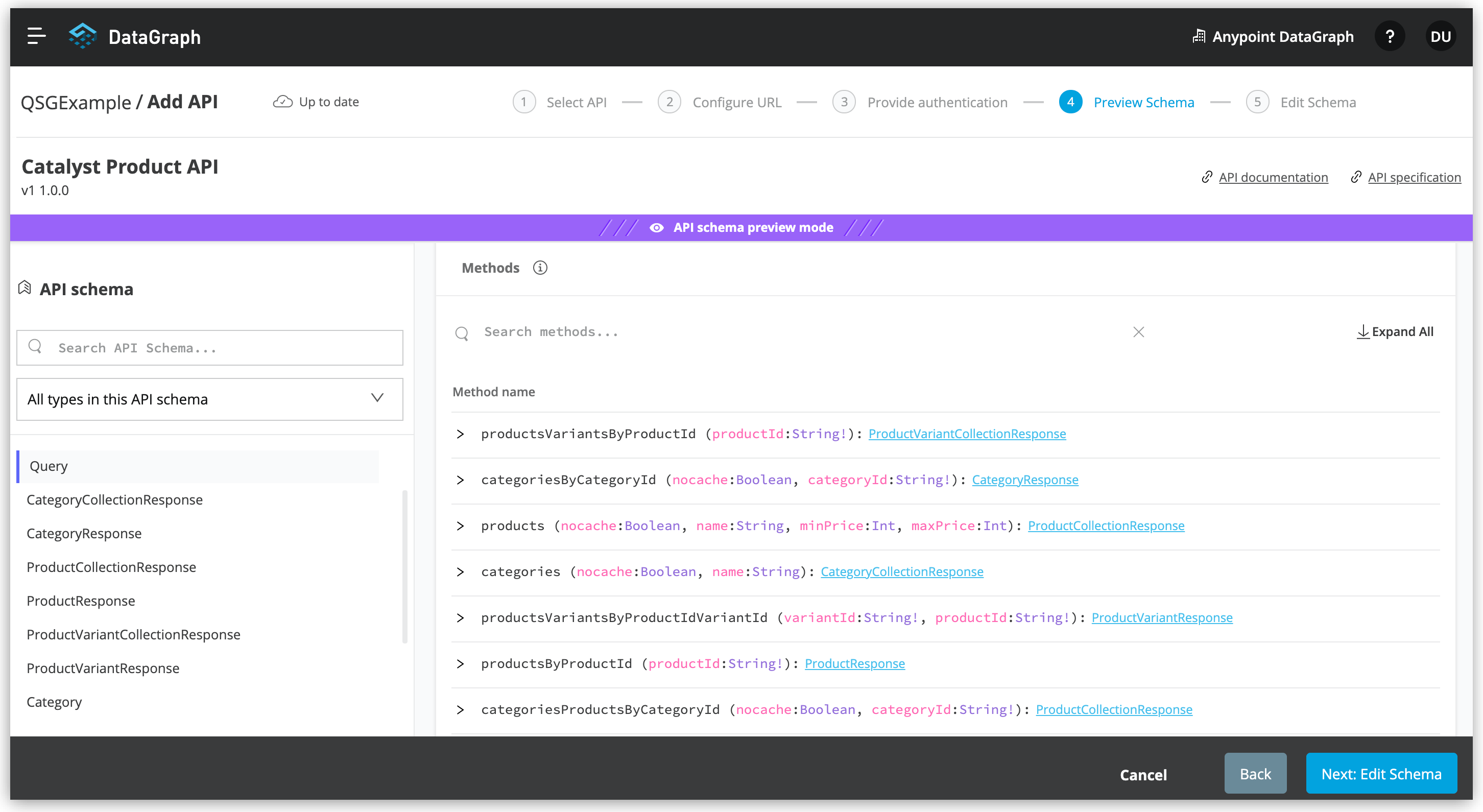 Anypoint DataGraph in API schema preview mode