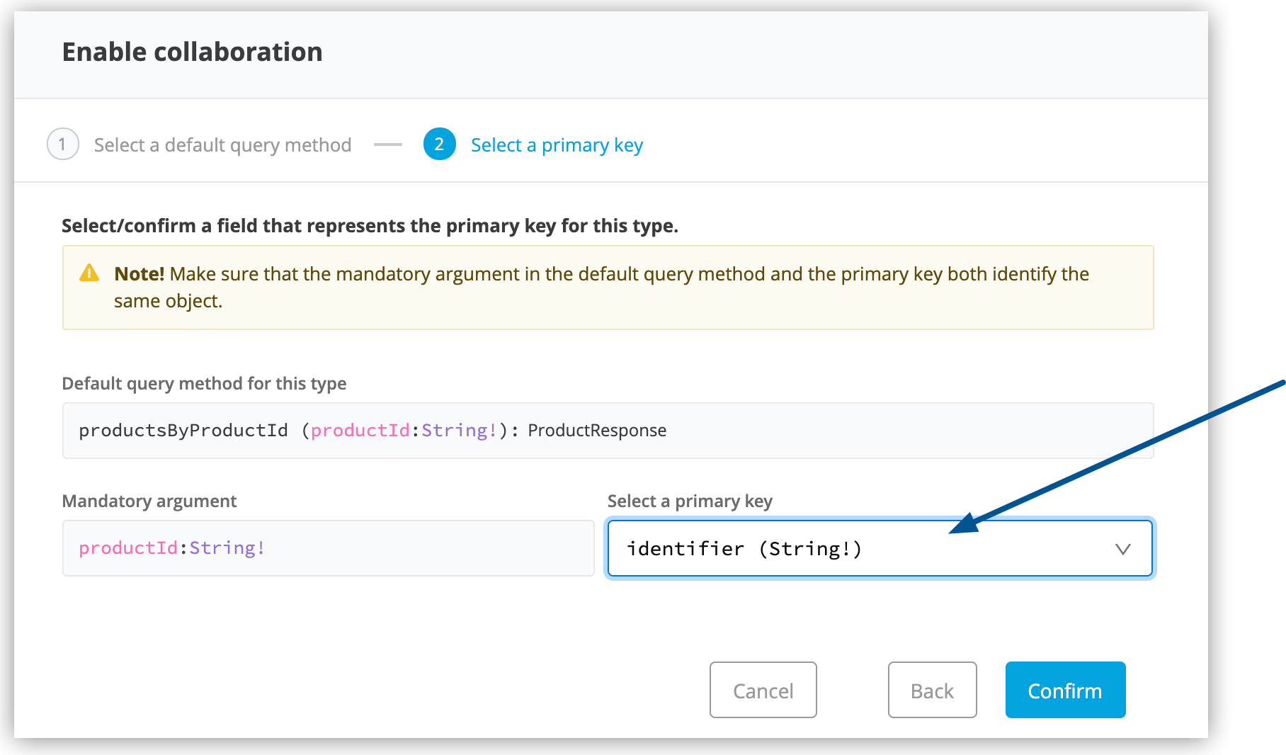 Primary key set to identifier string