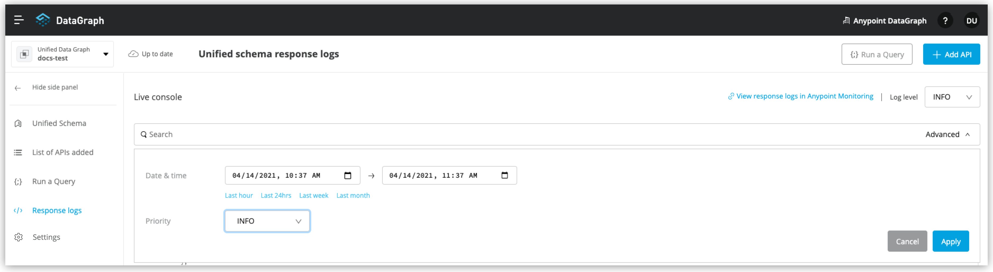 Search fields for query response logs