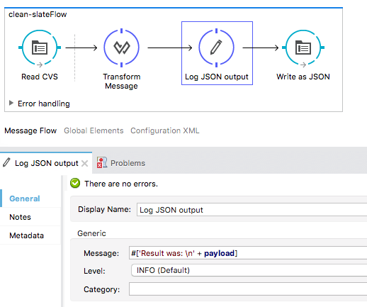 A flow diagram showing steps from reading CSV to writing JSON