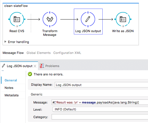 A flow diagram for handling JSON output in a data processing sequence