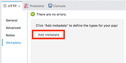 A metadata configuration screen in a data transformation tool with an option to add metadata