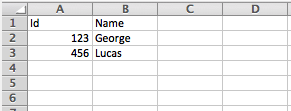 A table in an Excel format displaying IDs and names