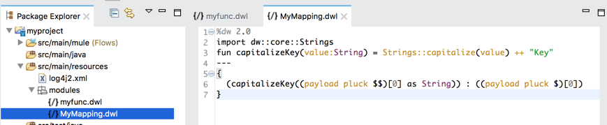 A DataWeave script with a function to capitalize keys and map payload values