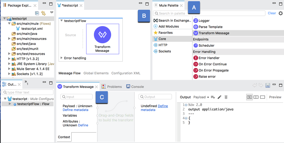 A Transform Message component in Anypoint Studio