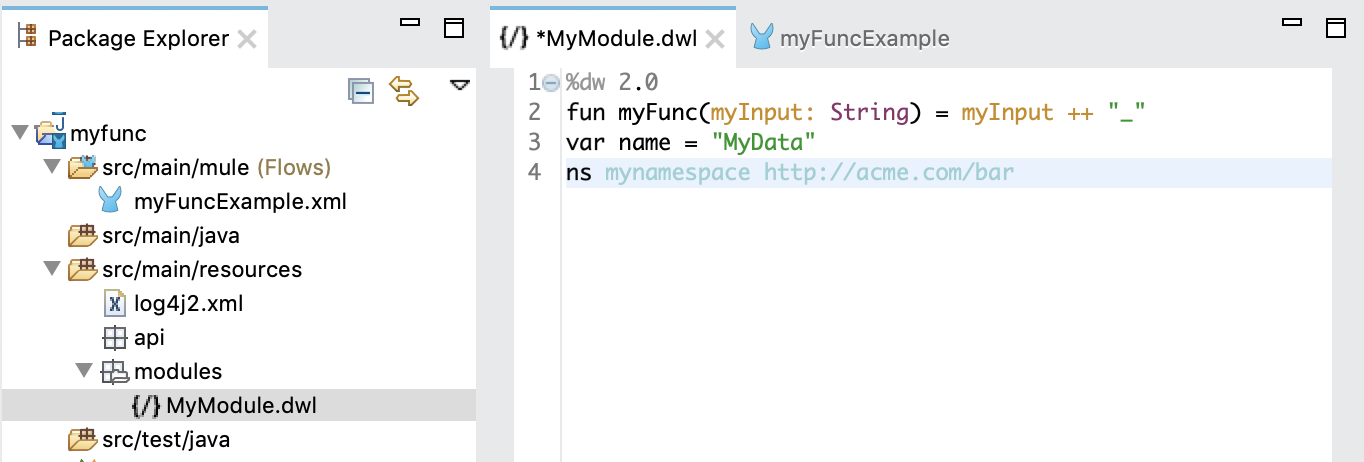 A DataWeave script with a custom function module