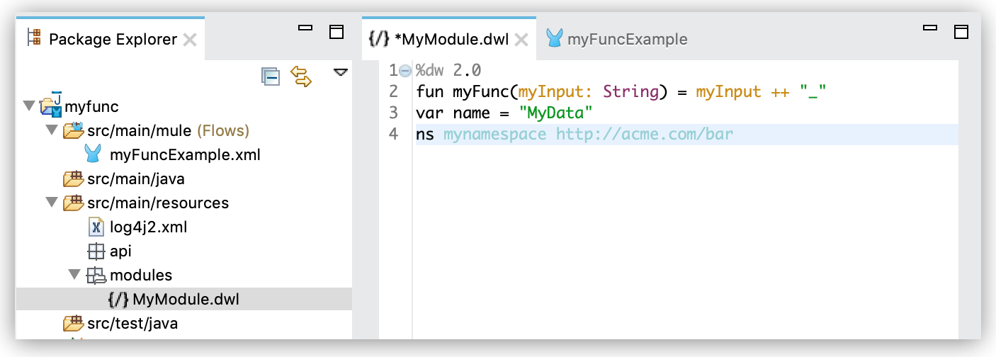 A DataWeave script with a custom function module