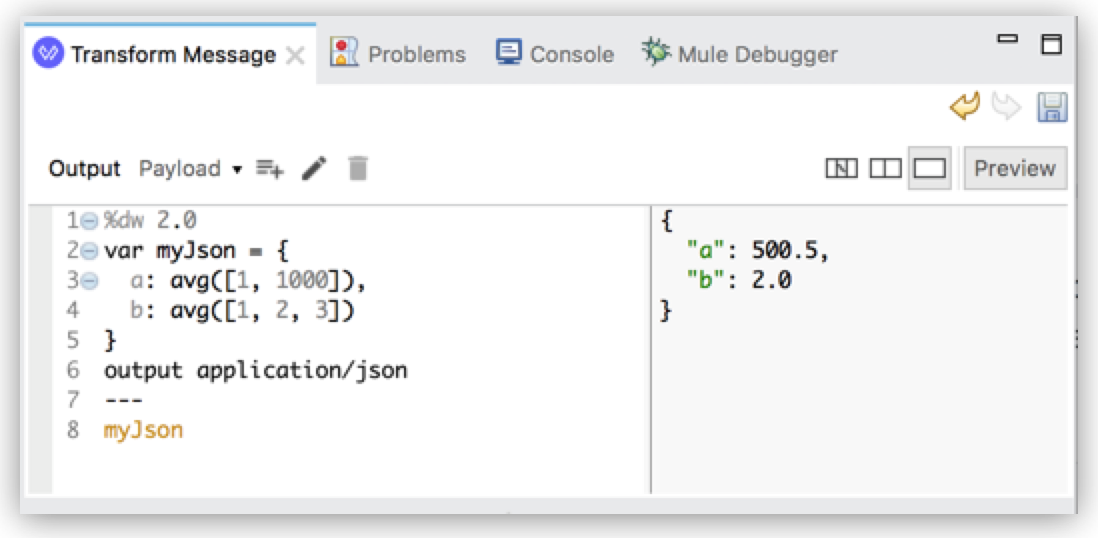 A DataWeave script using a variable in Anypoint Studio