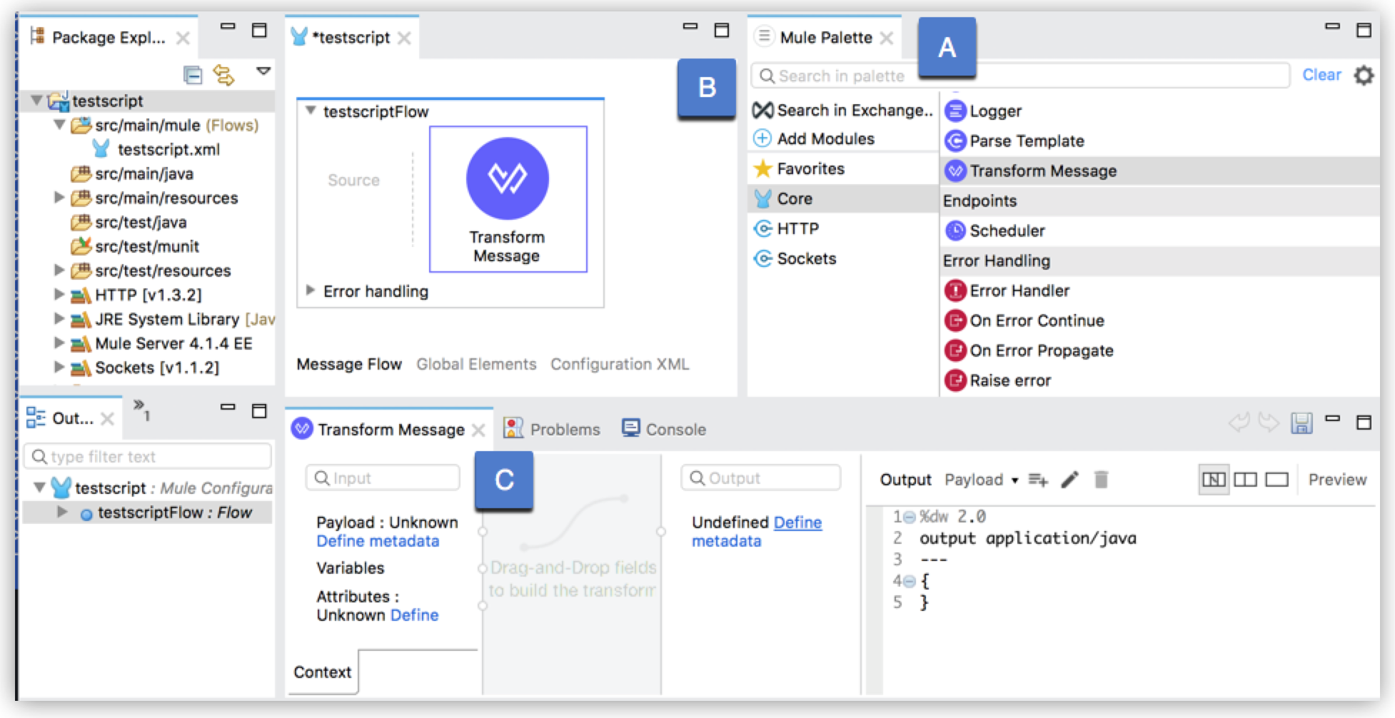 A Transform Message component in Anypoint Studio