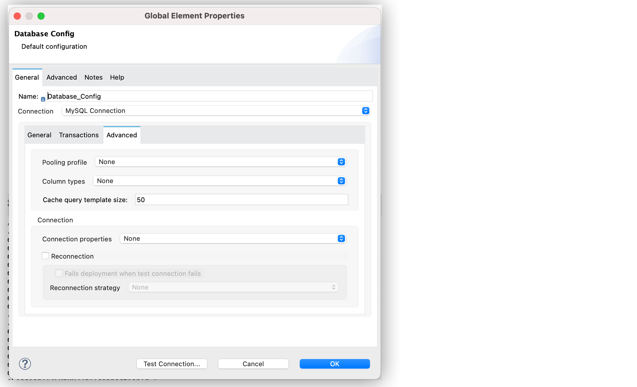 Cache Query Template Size field set to 50