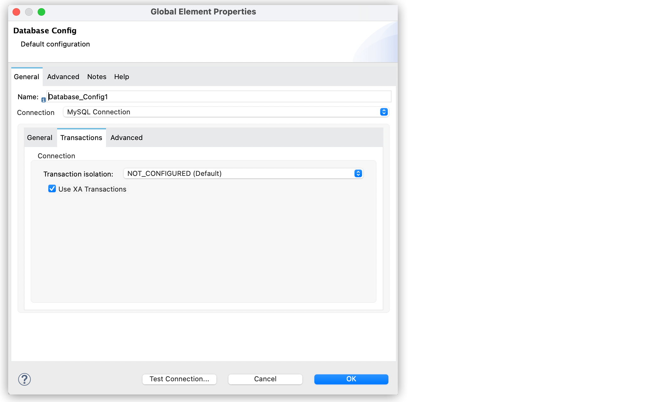 Use XA Transactions field selected