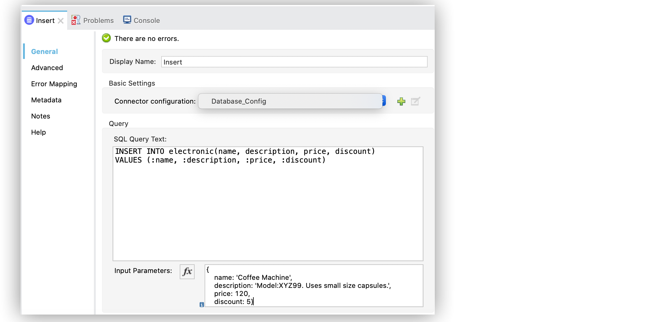 The Input Parameter field configuration