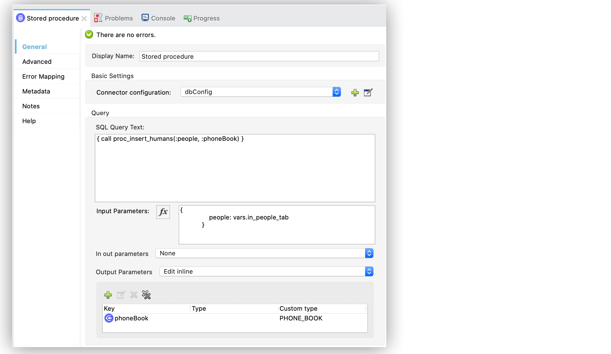 Stored procedure configuration