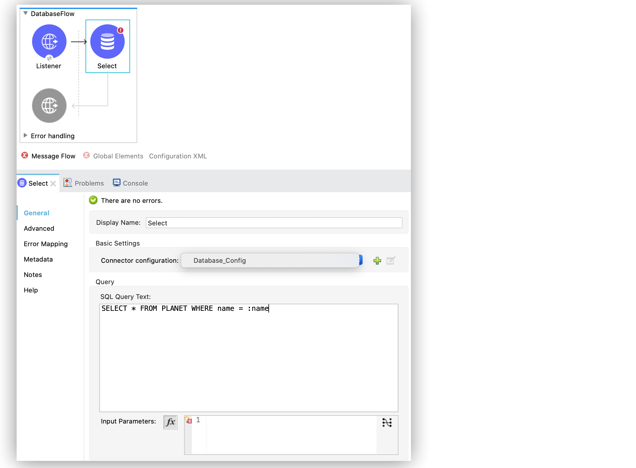 Select operation configuration in Studio