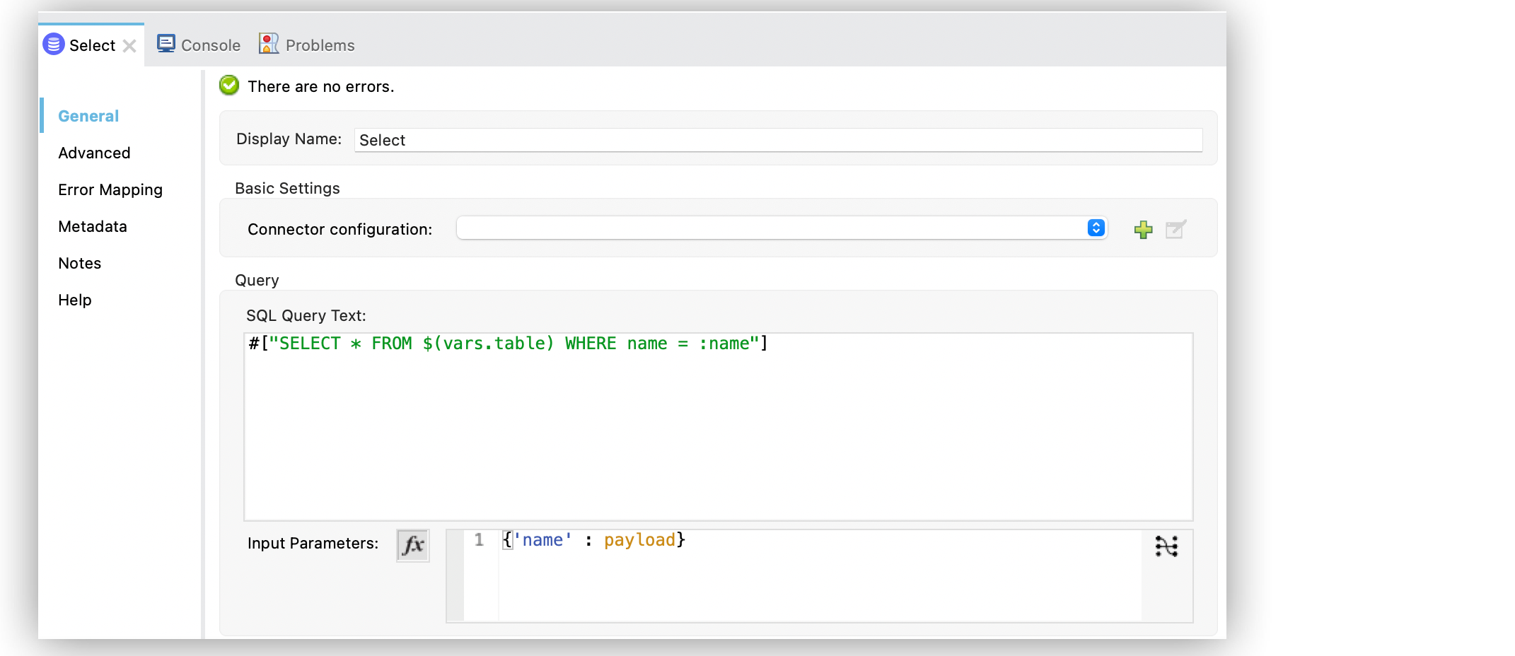 The dynamic query configuration configuration in Studio