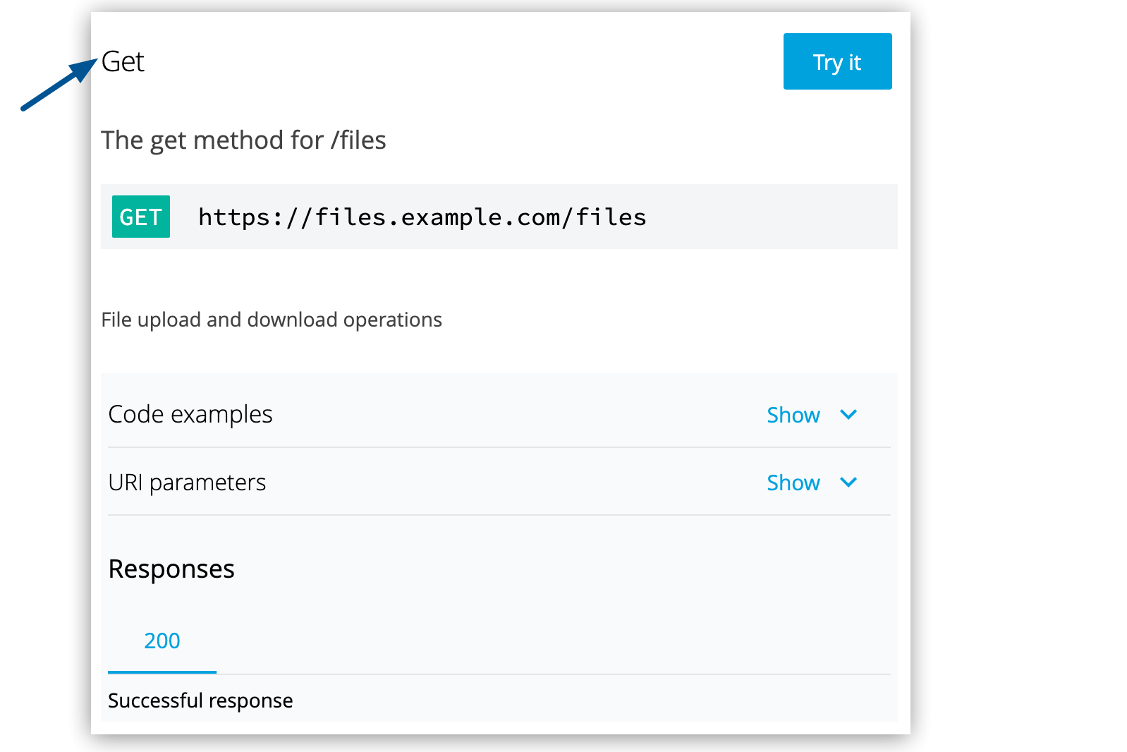 "An API documentation page illustrating the GET method for file retrieval