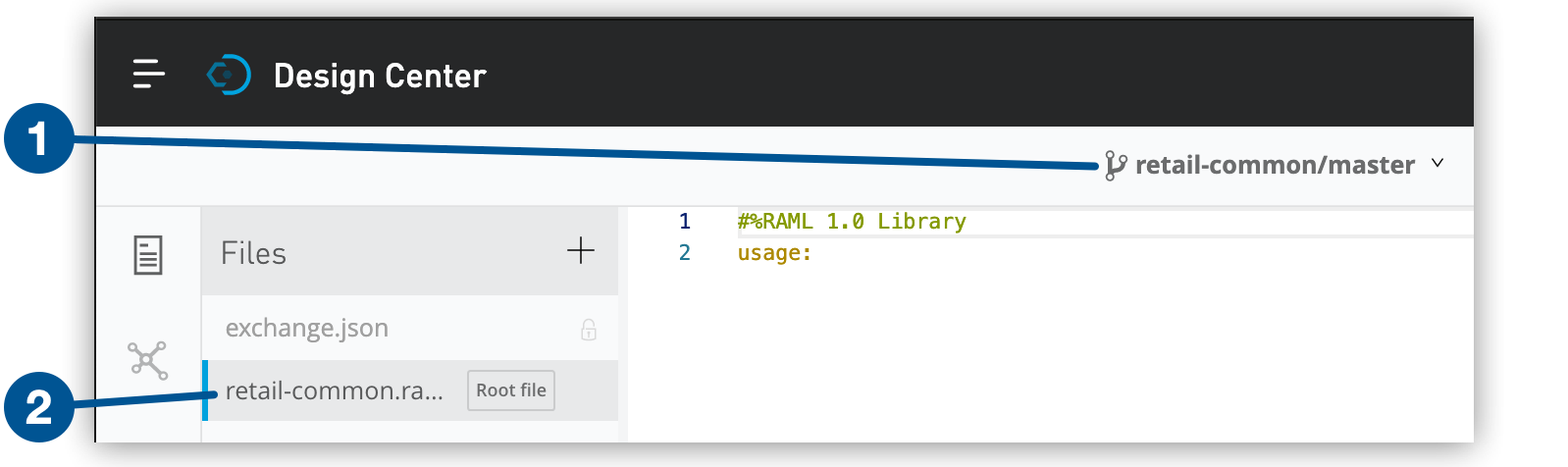 The default root file in an API-fragment project named "Retail Common."