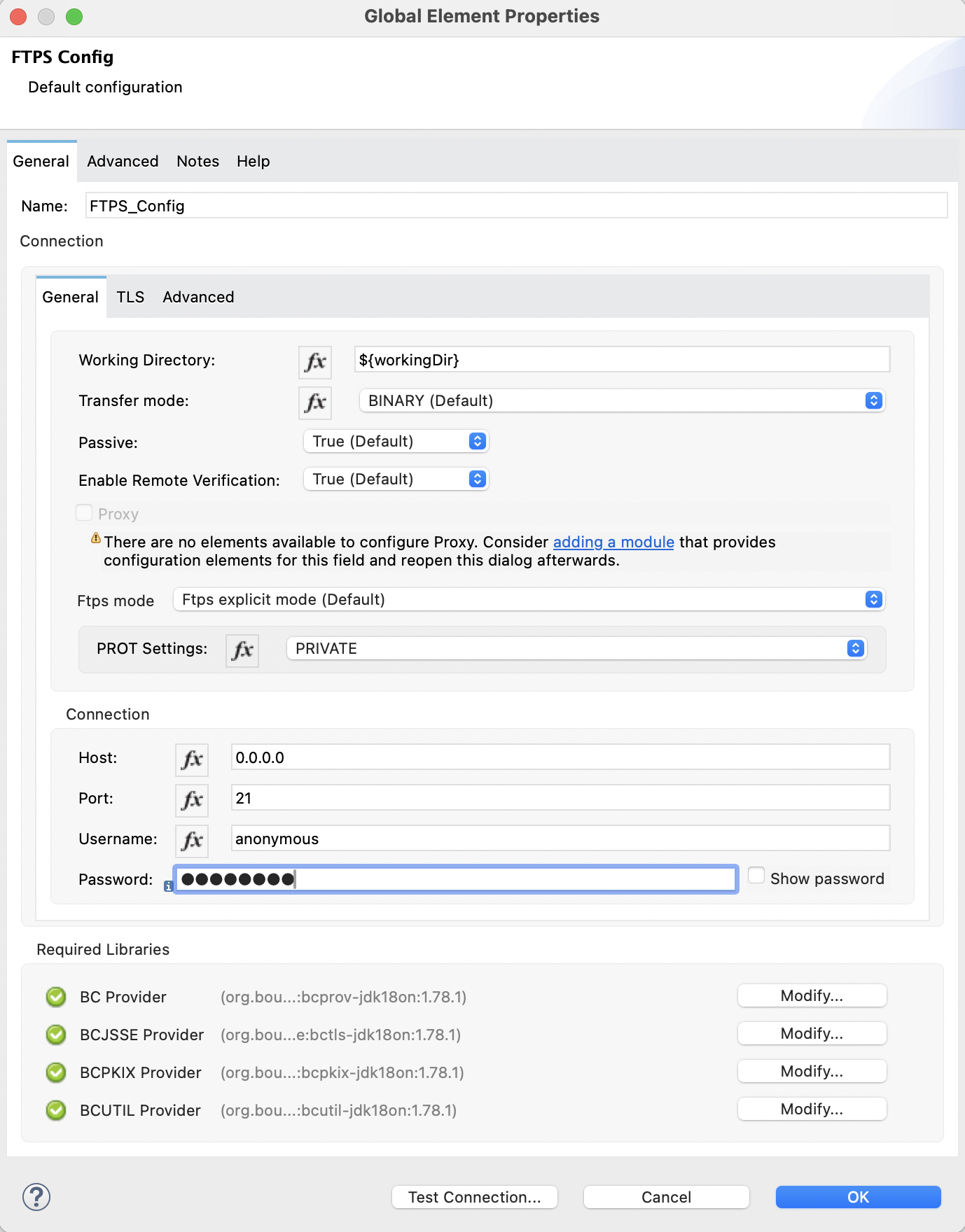 FTPS Connector explicit mode configuration in Studio