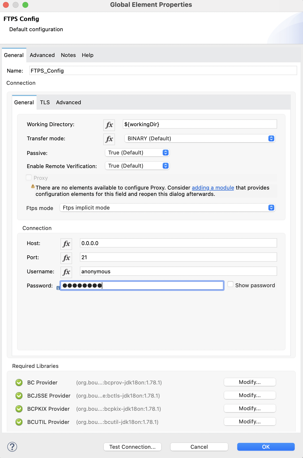 FTPS Connector implicit mode configuration in Studio