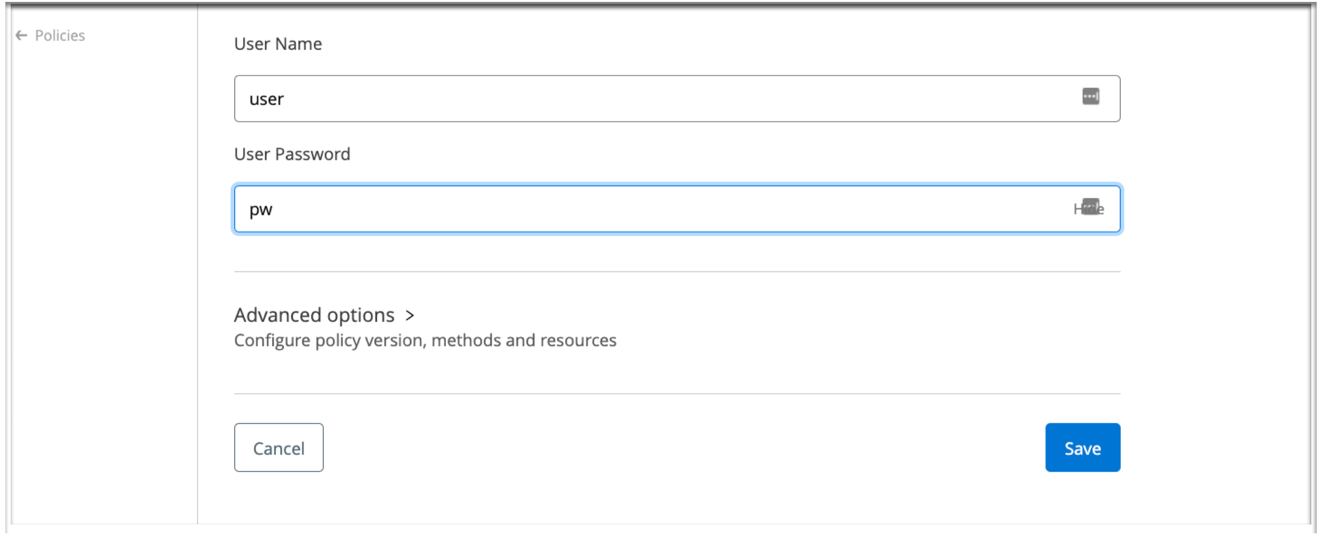 Screenshot of 'Configure Basic Authentication - Simple policy' configuration page