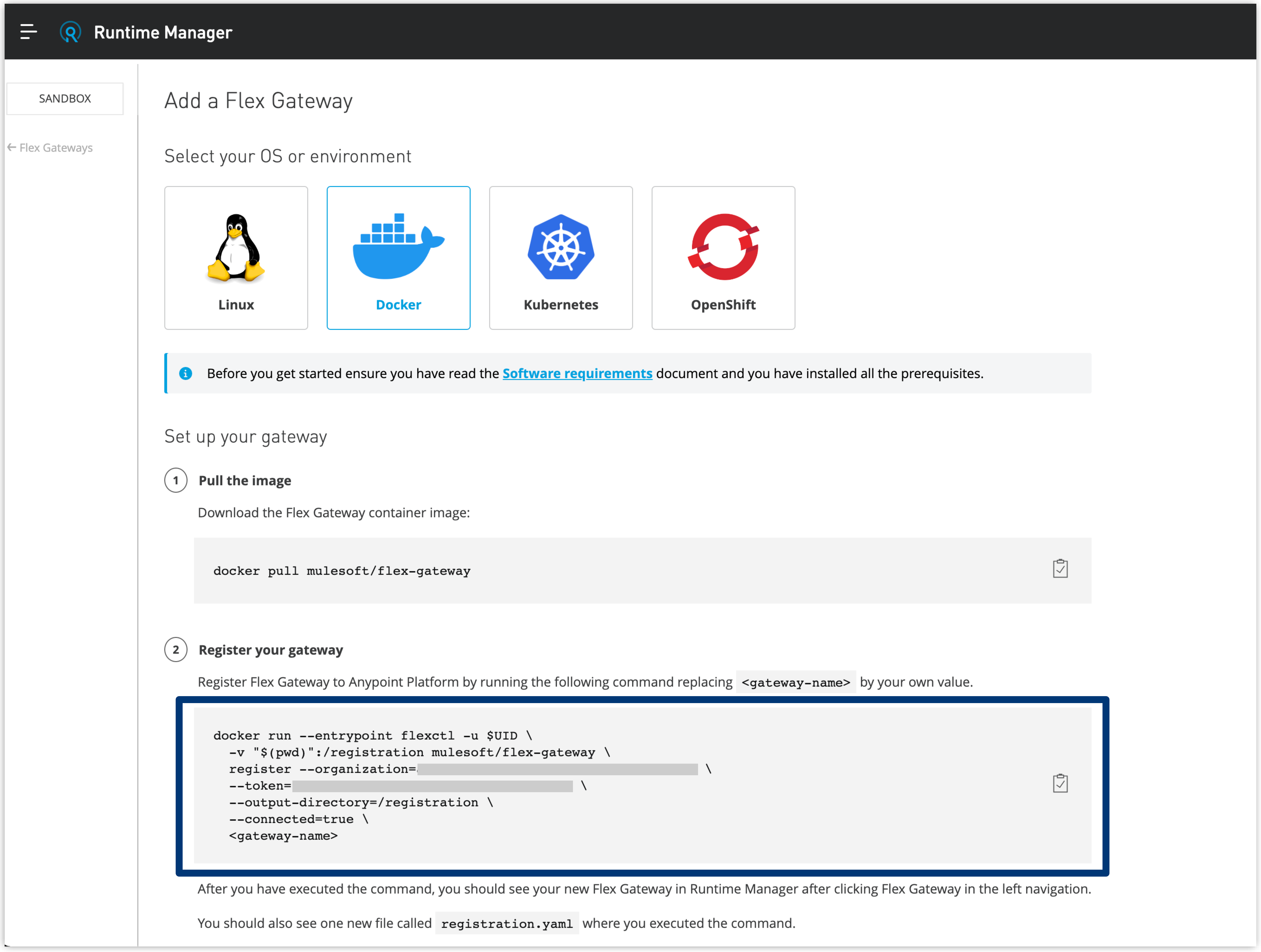 Add a Flex Gateway page with code block to copy selected