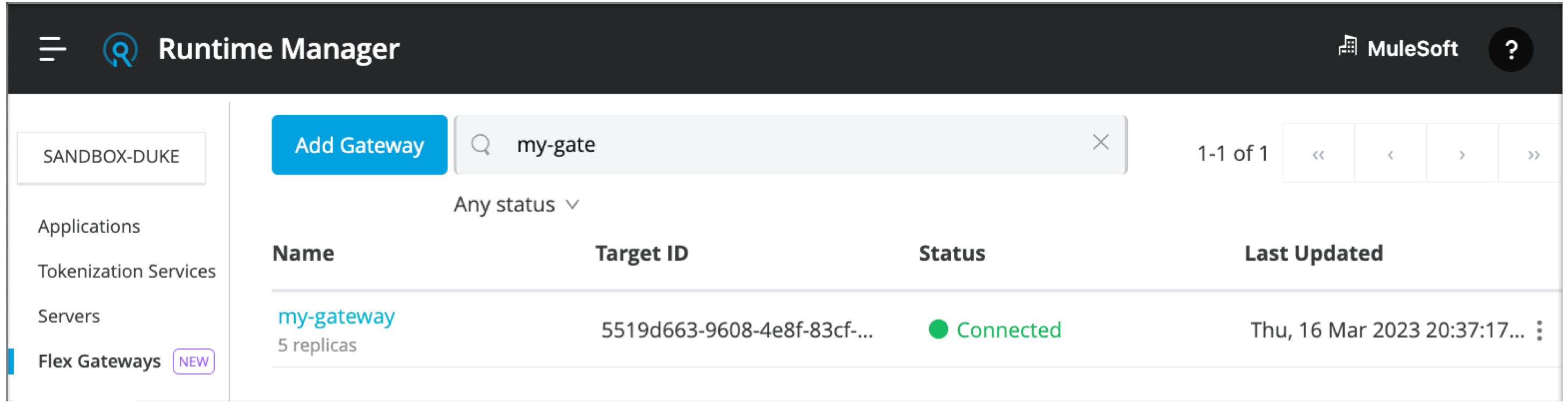 Flex Gateway my-gateway in Runtime Manager