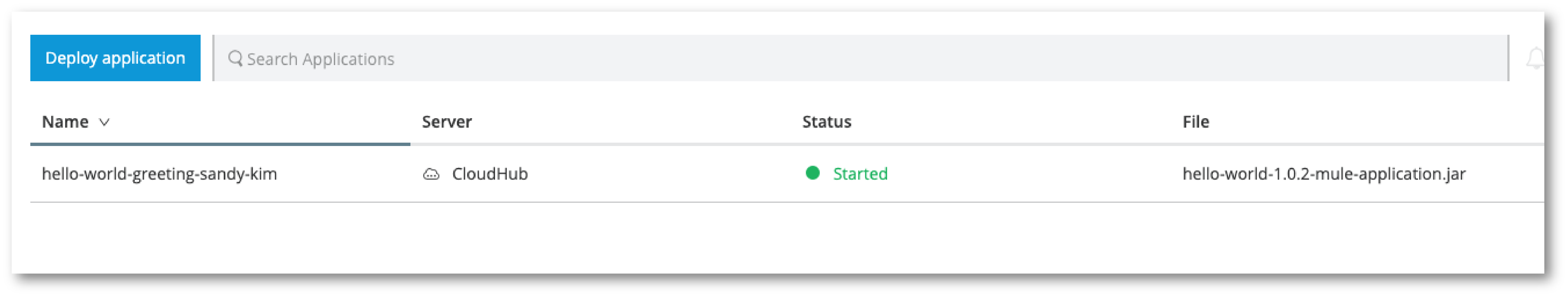 Runtime Manager displaying app deployment status